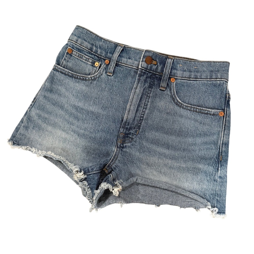 Madewell The Perfect Jean Short Women 27 Blue Distressed Frayed Hem Denim‎